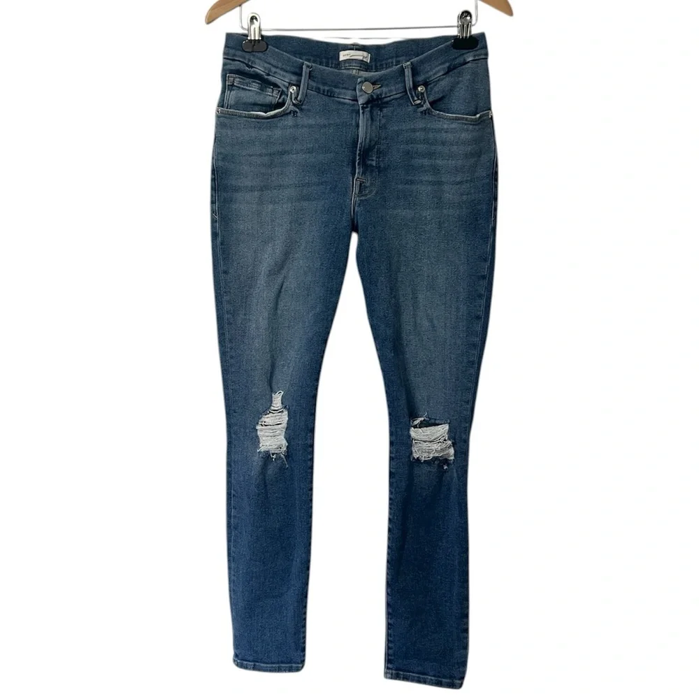 Good American Distressed Good Legs Mid Rise Classic Blue Skinny Jeans 12/31